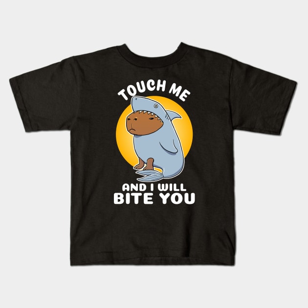 Touch me and I will bite you Capybara Shark Costume Kids T-Shirt by capydays